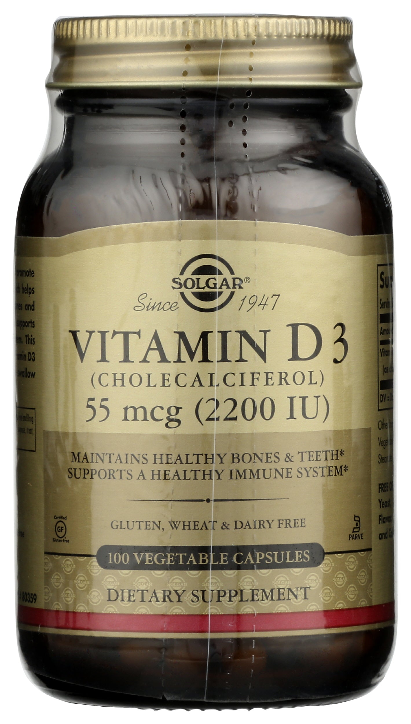 Solgar Vitamin D3 2,200 IU 100 Vegetable Capsules Front of Bottles