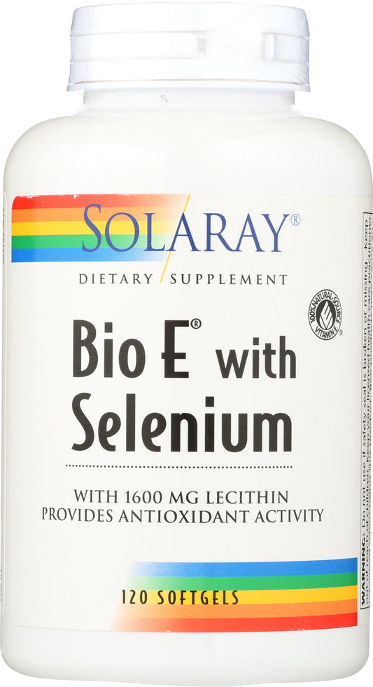 Solaray Bio E + Selenium 268mg 120 Softgels Front of Bottle