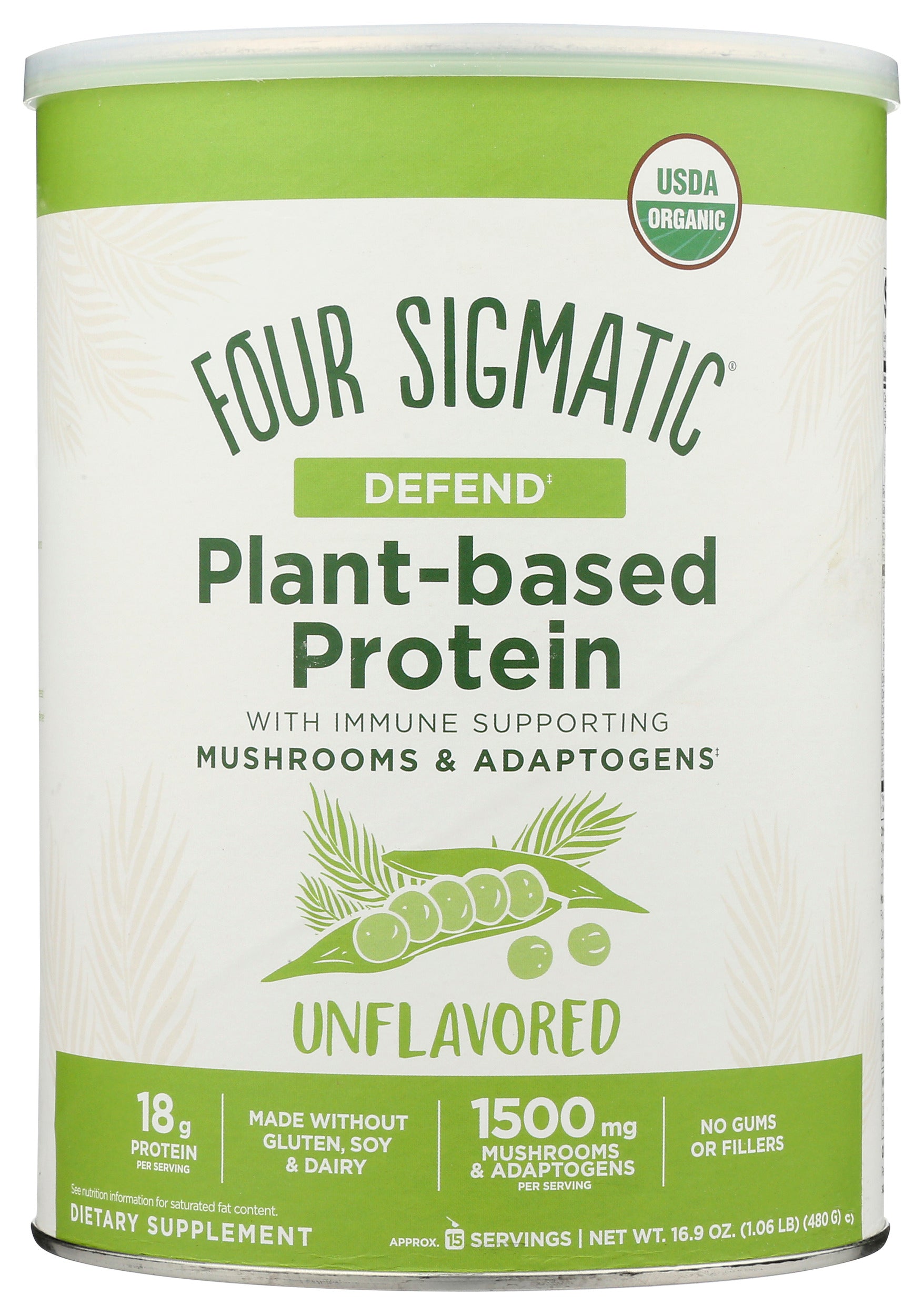 Four Sigmatic Plant-Based Protein Powder Unflavored 480g Front of Can
