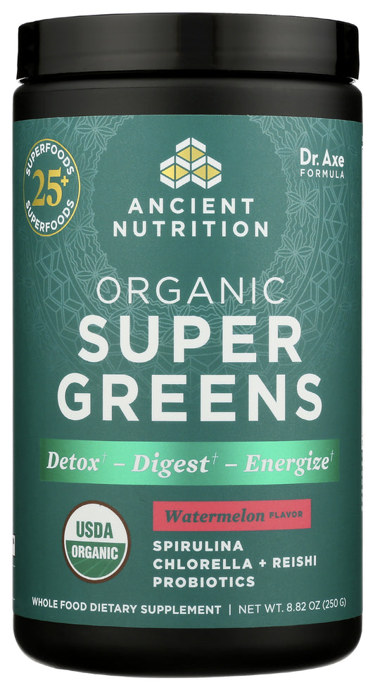 Ancient Nutrition Organic Super Greens 8.82oz Front of Bottle