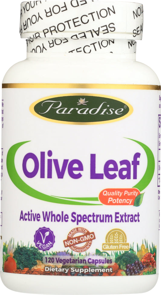 Paradise Olive Leaf 120 Vegetarian Capsules Front of Bottle