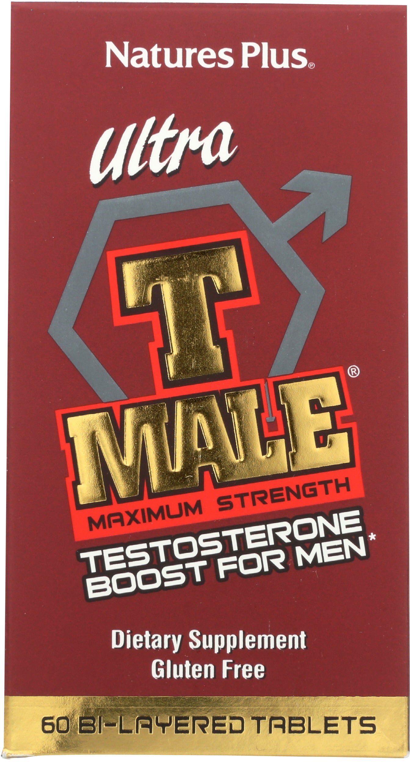 NaturesPlus Ultra T Male Testosterone 60 Bi-Layered Tablets Front of Bottle