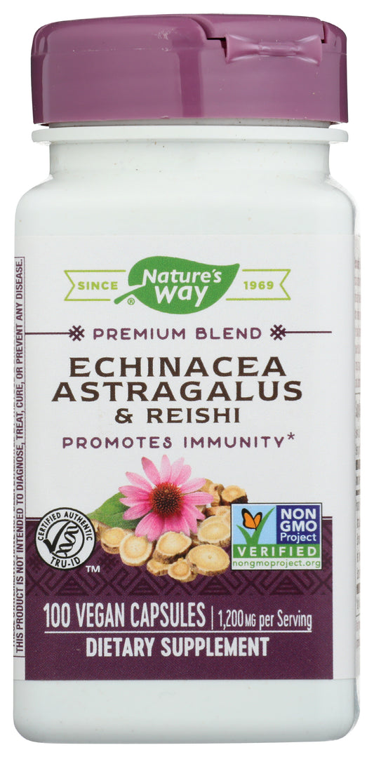 Nature's Way Echinacea Astragalus & Reishi 100 Vegan Capsules Front of Bottle