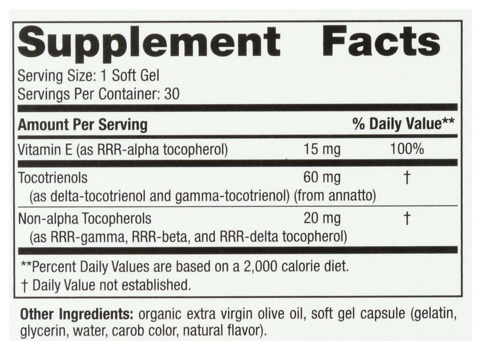 Nordic Naturals Vitamin E Complex 30 Soft Gels Supplement Facts