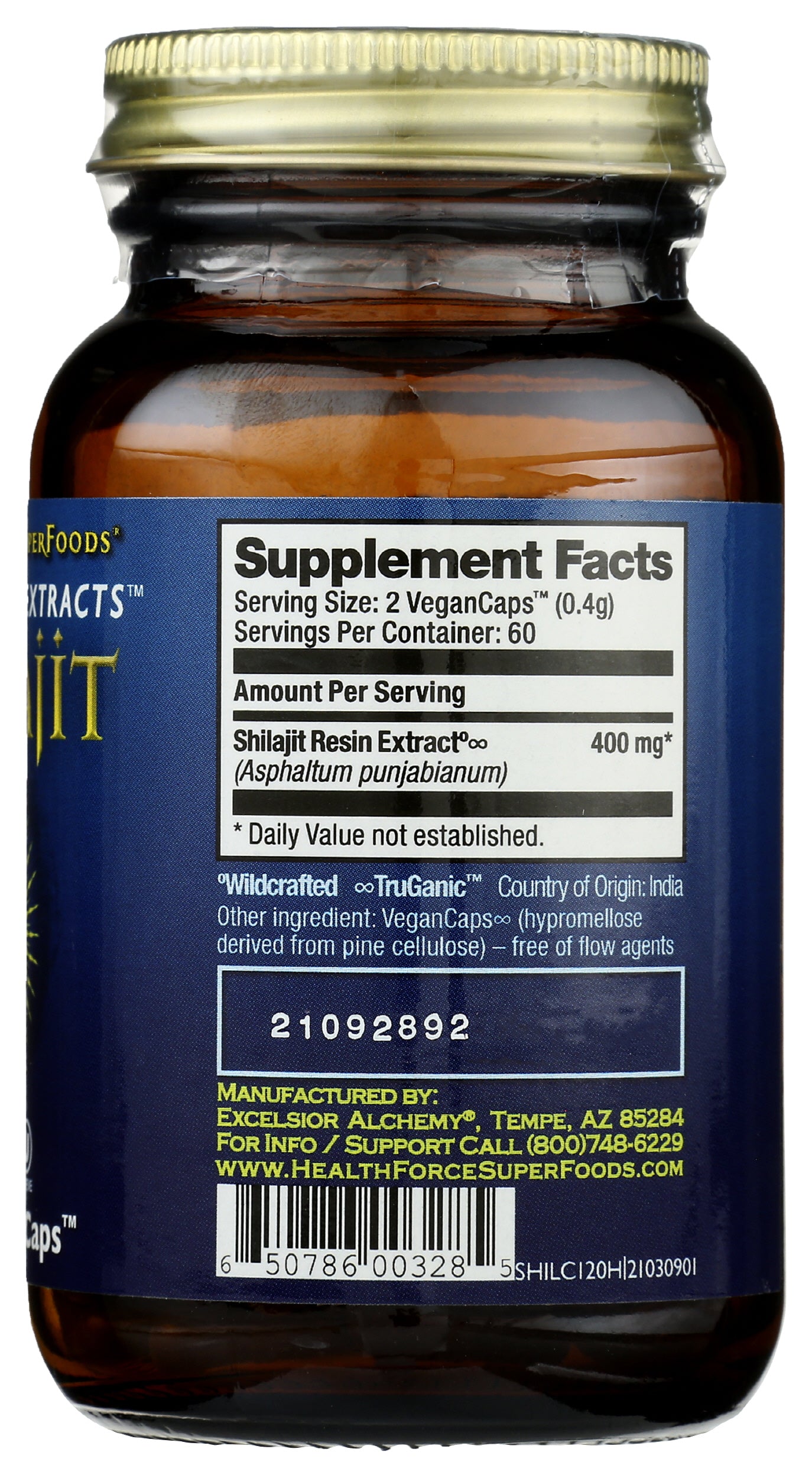HealthForce SuperFoods Shilajit 120 VeganCaps Back of Bottle