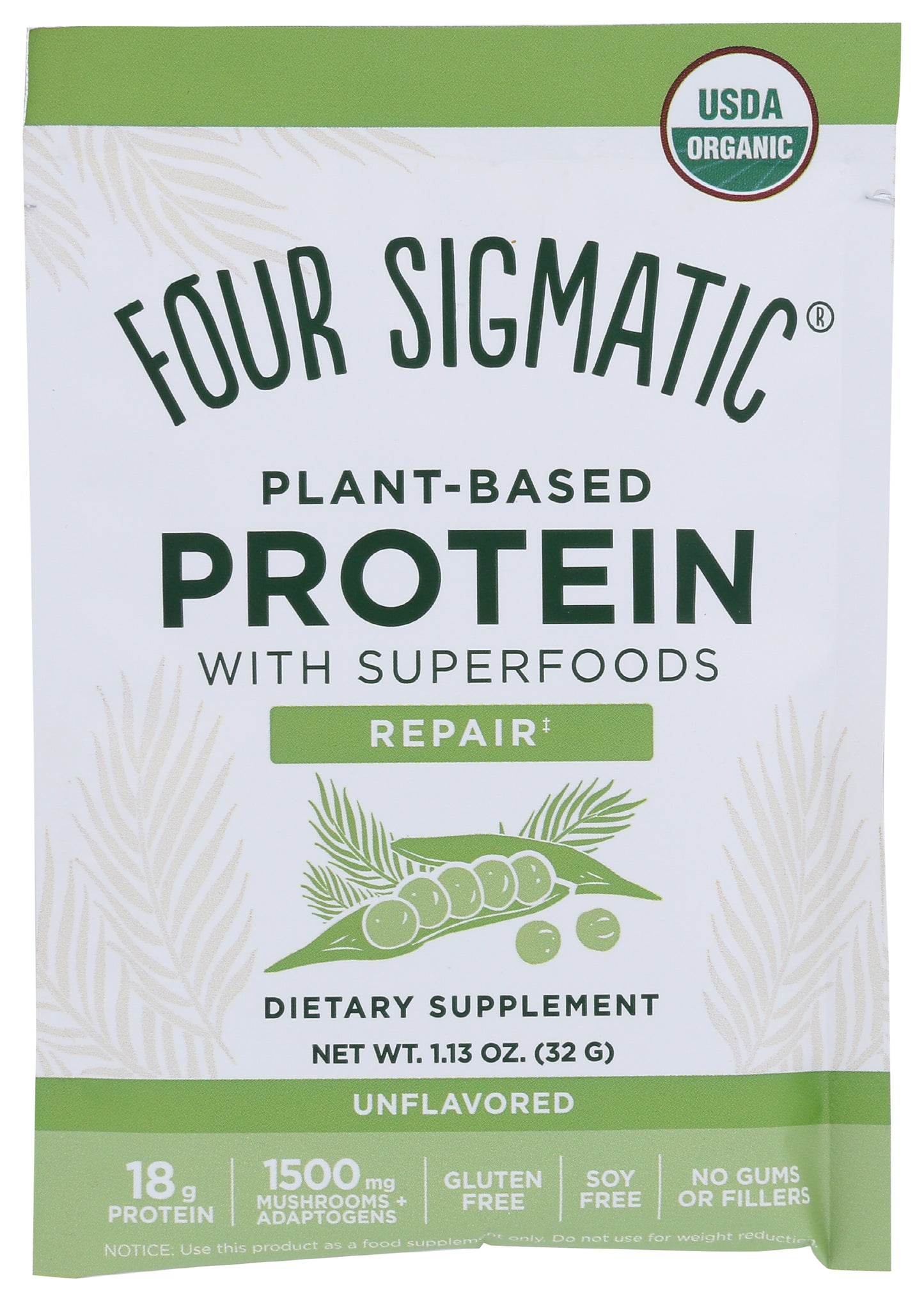 Four Sigmatic Plant-Based Protein Powder Unflavored 32g Front of Packet