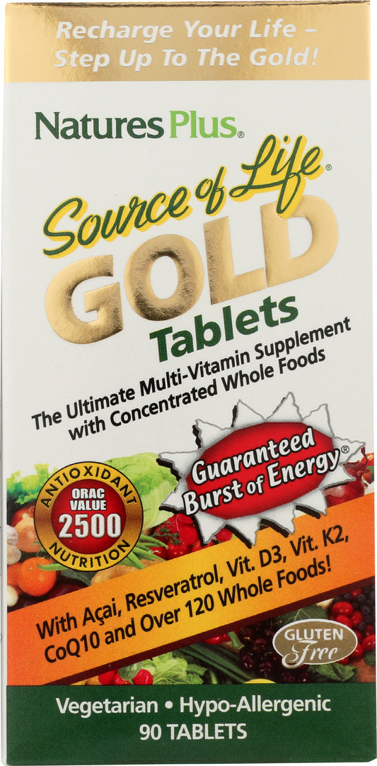 NaturesPlus Source of Life Gold Multivitamin 90 Vegetarian Tablets Front of Box