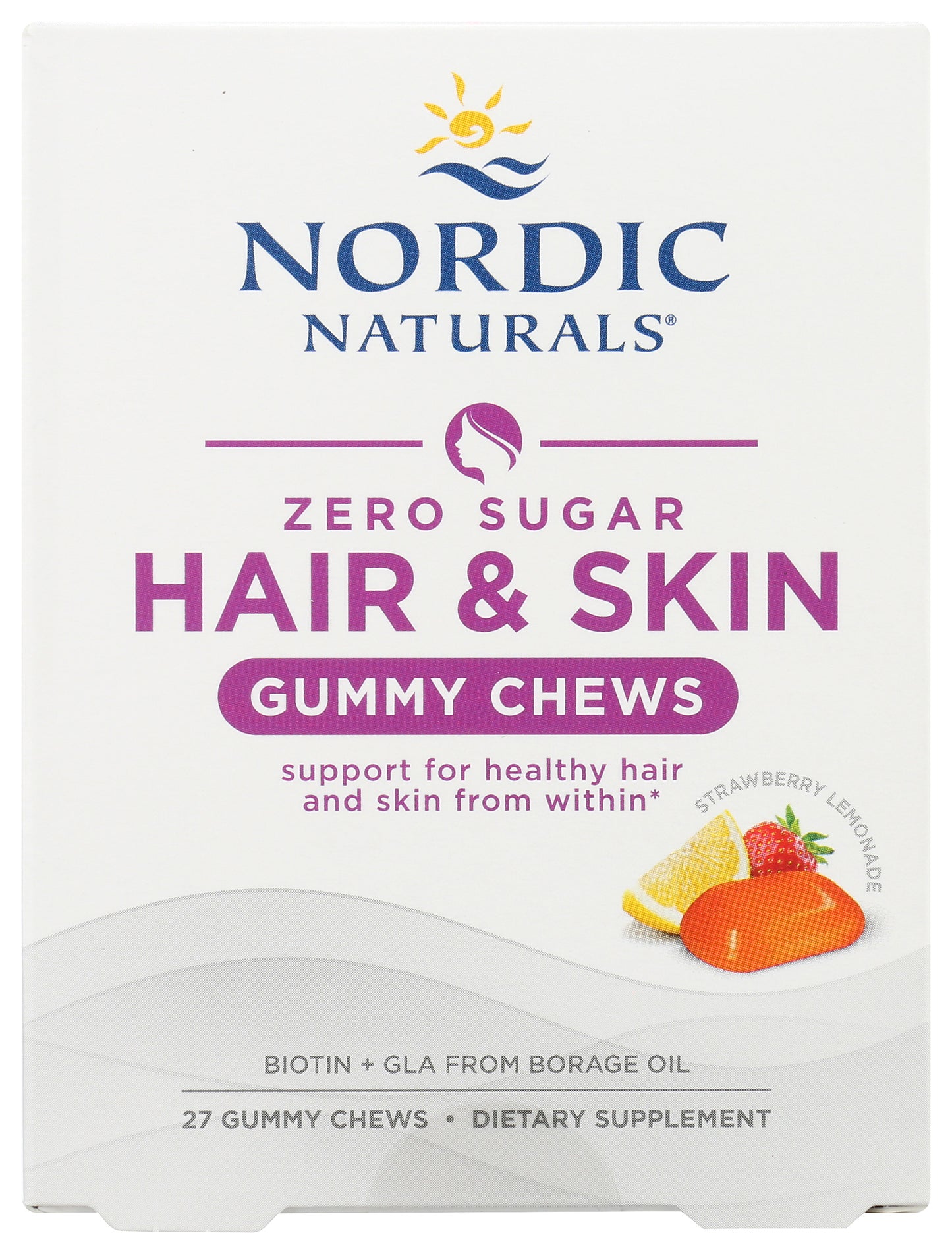 Nordic Naturals Hair & Skin Zero Sugar 27 Gummy Chews Front