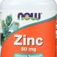 NOW Zinc 50mg 100 Tablets Front of Bottle