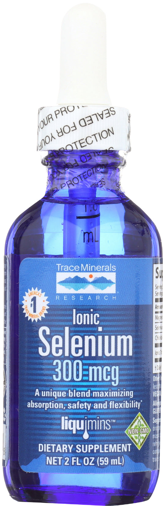 Trace Minerals Selenium 300mcg 2 Fl. Oz. Front of Bottle