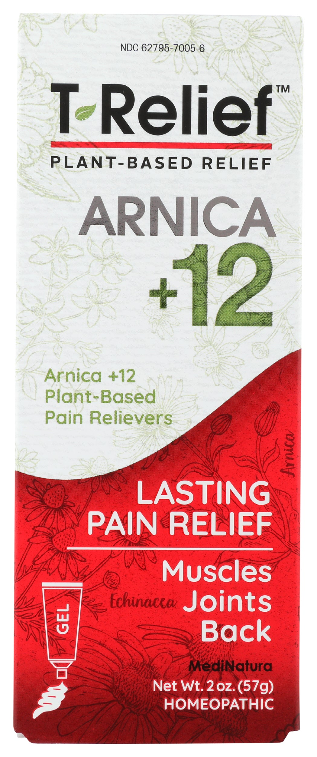 MediNatura T-Relief Arnica +12 Gel 2 Oz. Front of Box