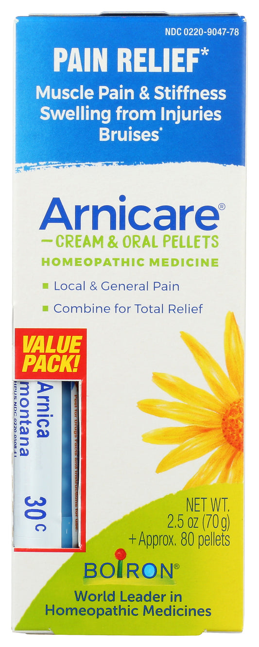 Boiron Arnicare Pain Relief Cream & Oral Pellets 2.5 oz + 80 Pellets Front