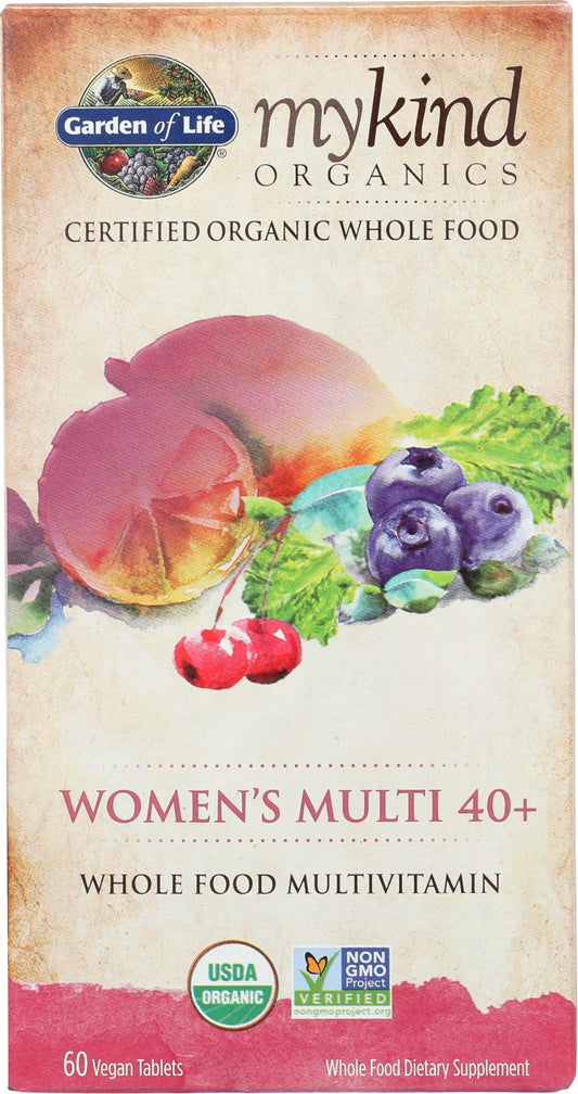 Garden of Life MyKind Organics Women's Multi 40+ 60 Vegan Tablets Front of Box