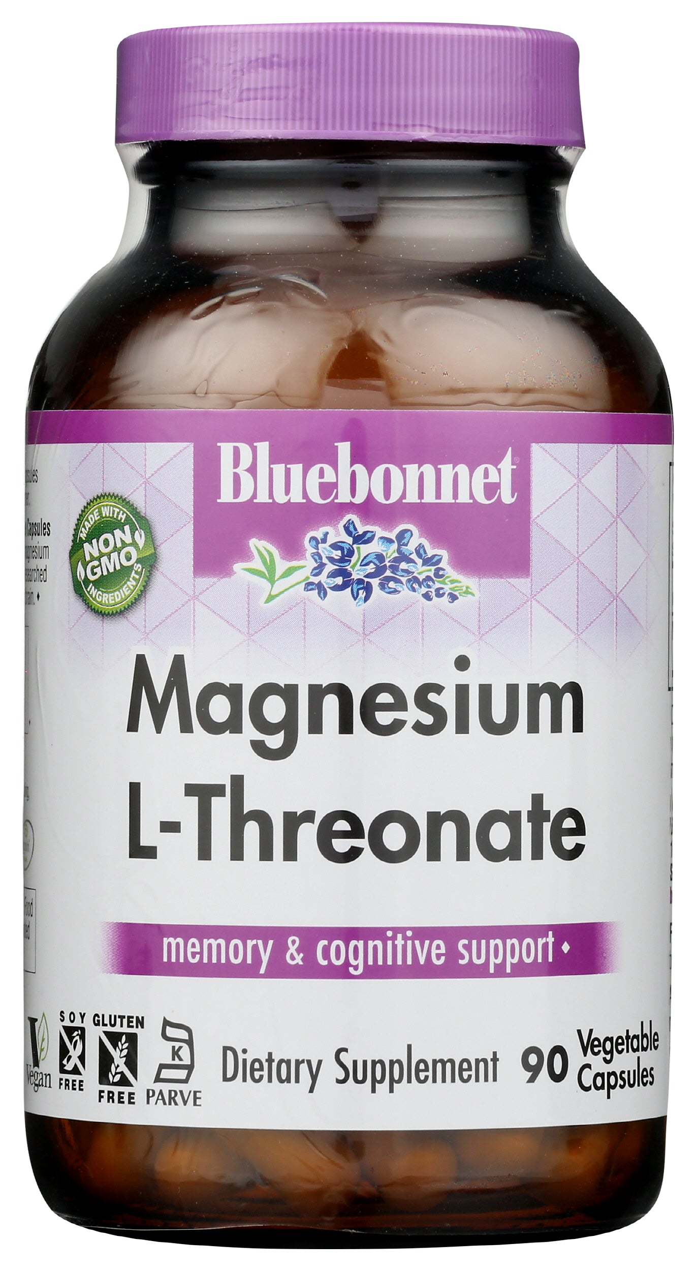 Bluebonnet Magnesium L-Threonate 90 Vegetable Capsules Front of Bottle