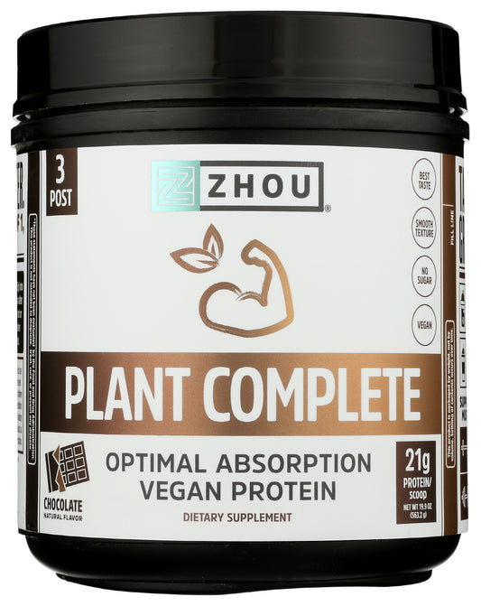 Zhou Plant Complete Vegan Protein Powder 19.9oz Front of Bottle