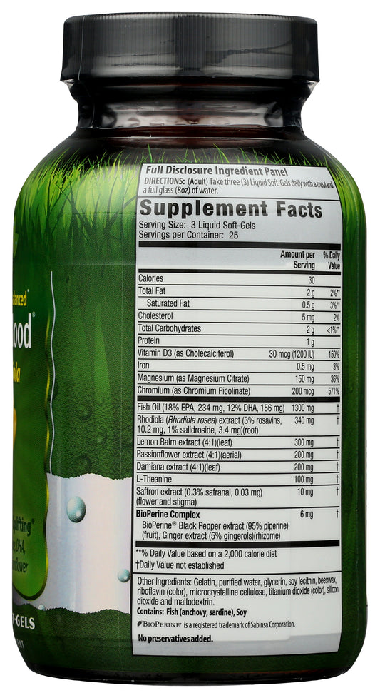 Irwin Naturals Sunny Mood with Rhodiola 75 Soft Gels Back of Bottle