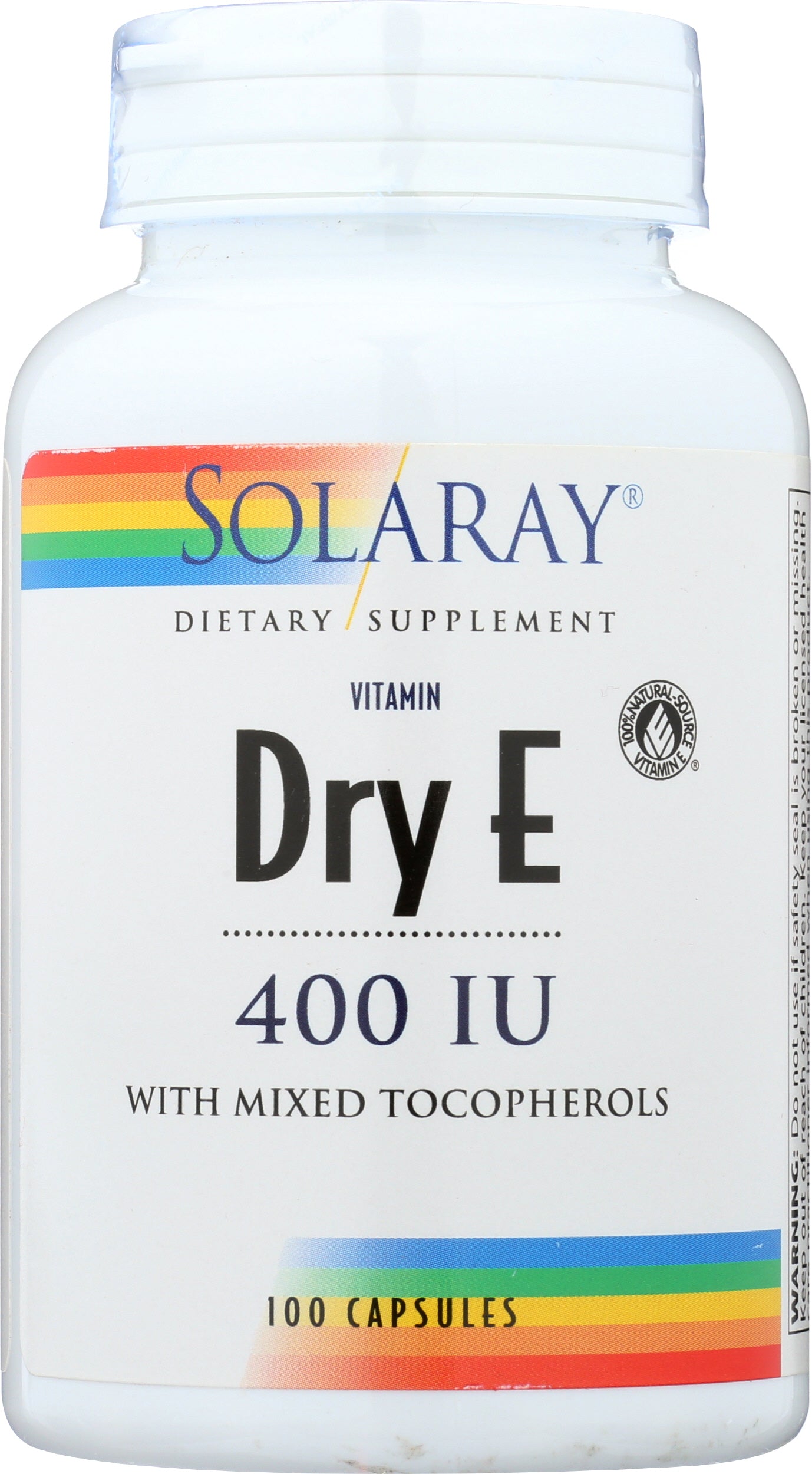 Solaray Dry Form Vitamin E 268mg 100 Capsules Front of Bottle