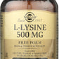 Solgar L-Lysine 500 mg 50 Vegetable Capsules Front