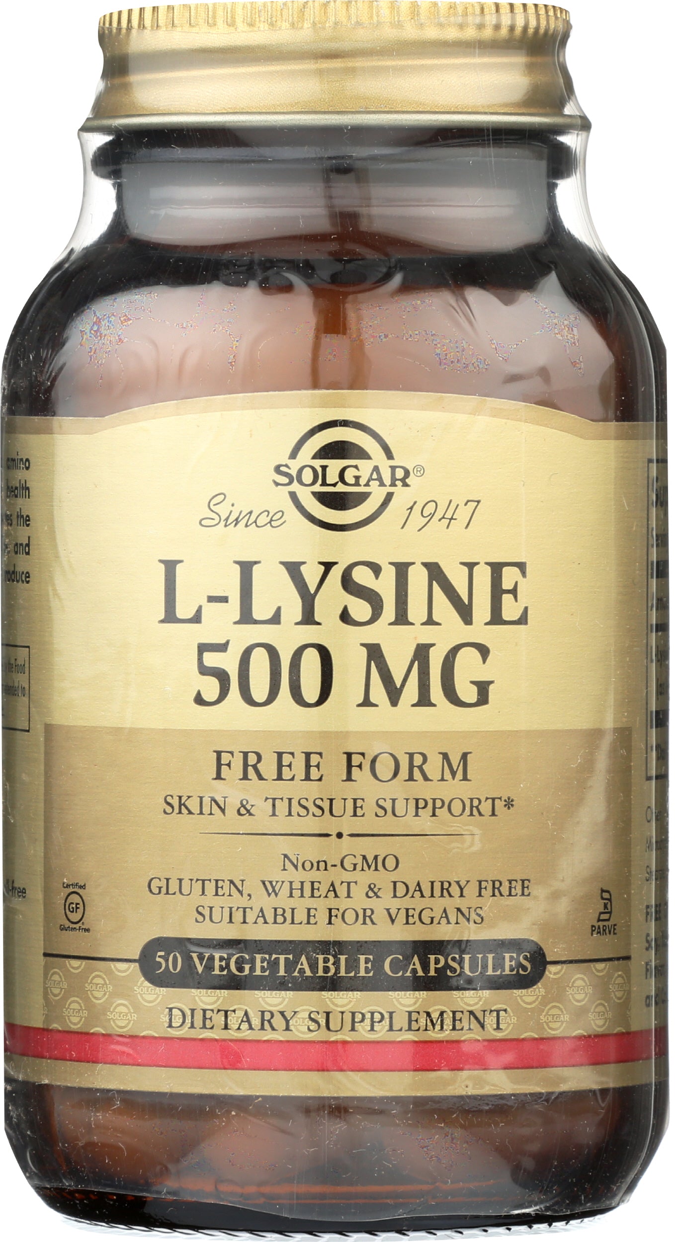 Solgar L-Lysine 500 mg 50 Vegetable Capsules Front