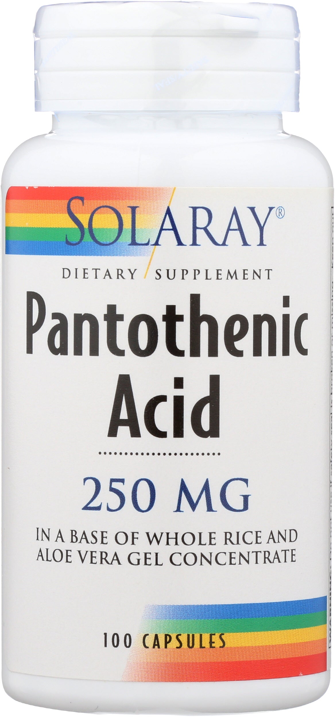 Solaray Pantothenic Acid 250 mg 100 Capsules Front of Bottle