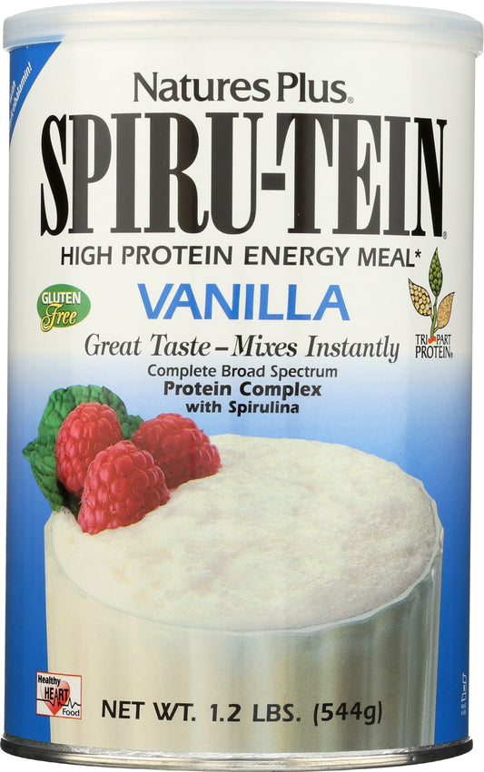 NaturesPlus Spiru-tein Vanilla Protein Powder 480g Front of Can