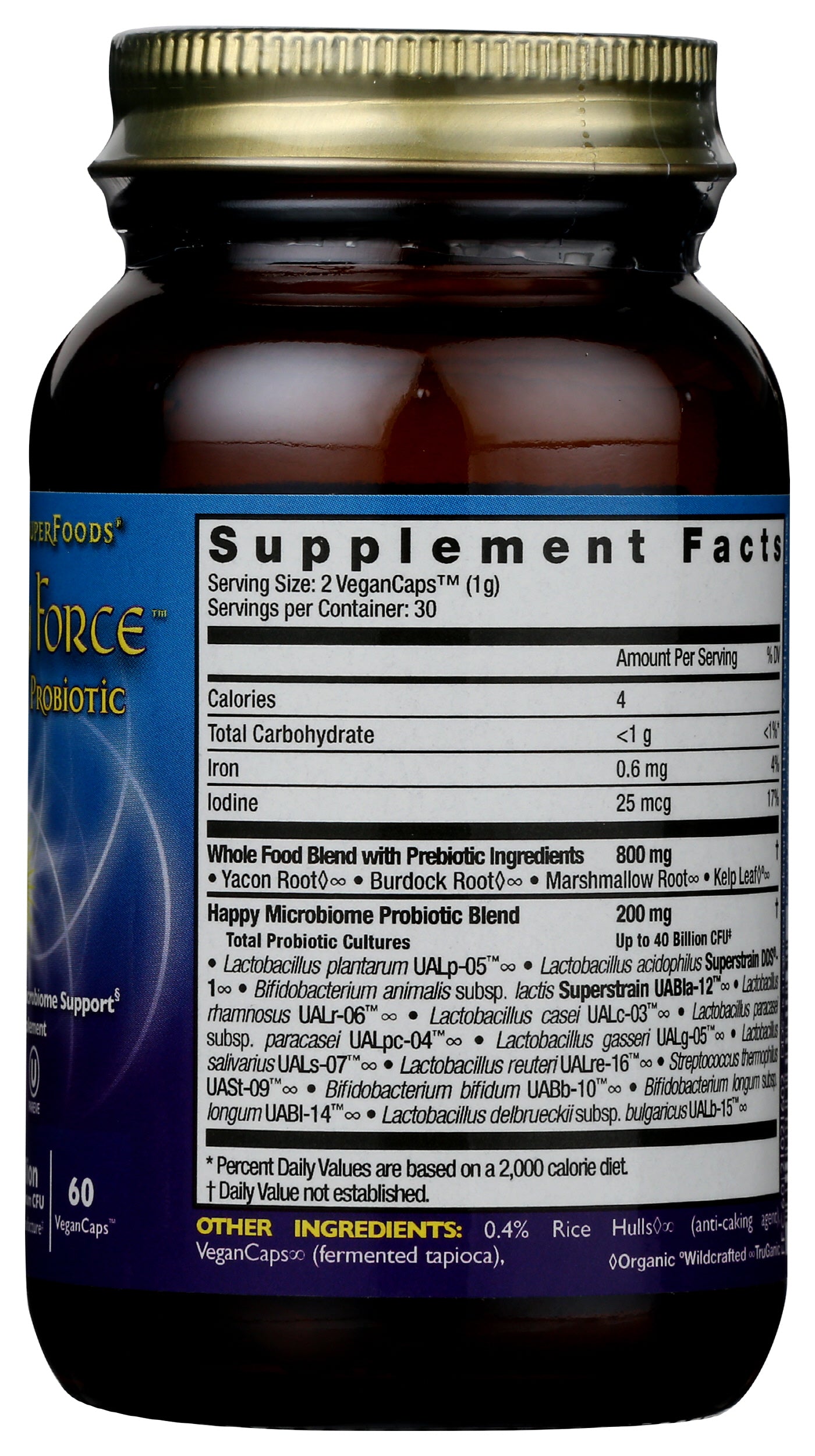 HealthForce SuperFoods Friendly Force Probiotic Back  of Bottle