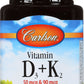 Carlson Vitamin D3+K2 30 Vegetarian Capsules Front of Bottle