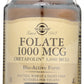 Solgar Folate 1000 mcg (Metafolin 1,000 mcg) 60 Tablets Front of Bottle