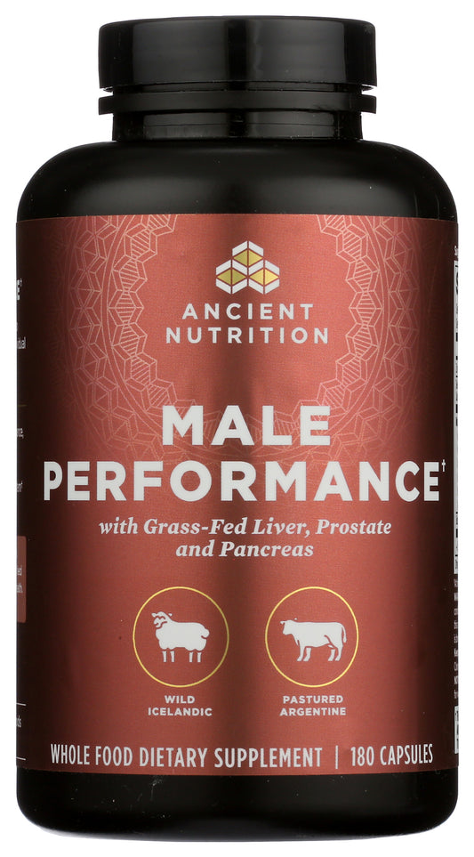 Ancient Nutrition Male Performance with Grass-Fed Liver, Prostate and Pancreas 180 Capsules Front