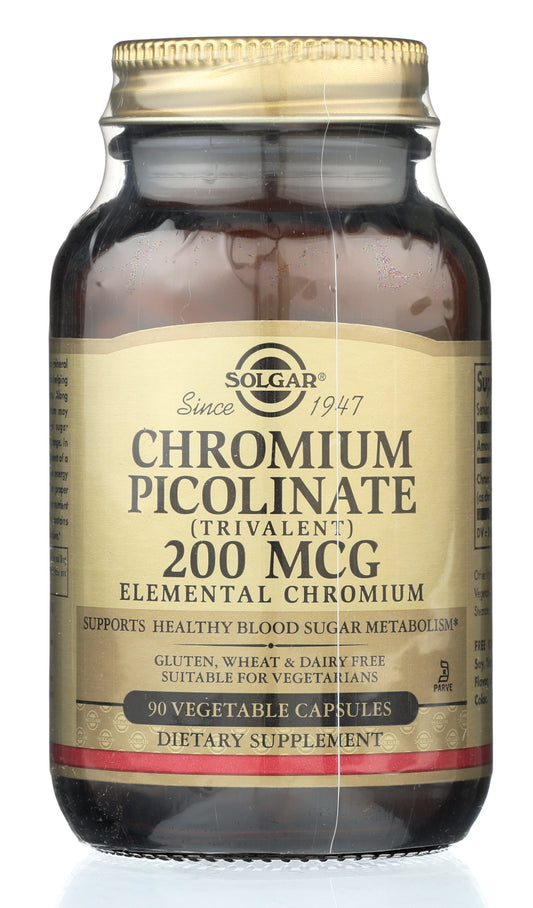 Solgar Chromium Picolinate 200mcg 90 Vegetable Capsules Front Bottle