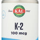 KAL K-2 100mcg 60 VegCaps Front of Bottle