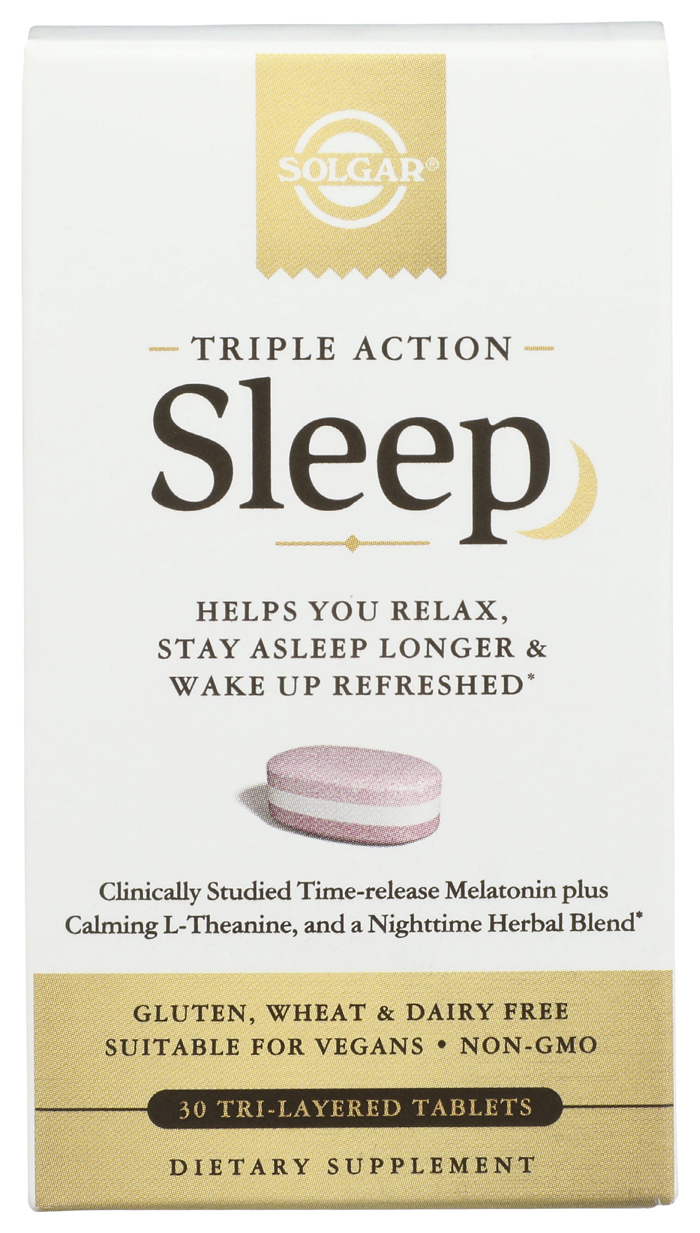 Solgar Triple Action Sleep 30 Tablets Front of Box