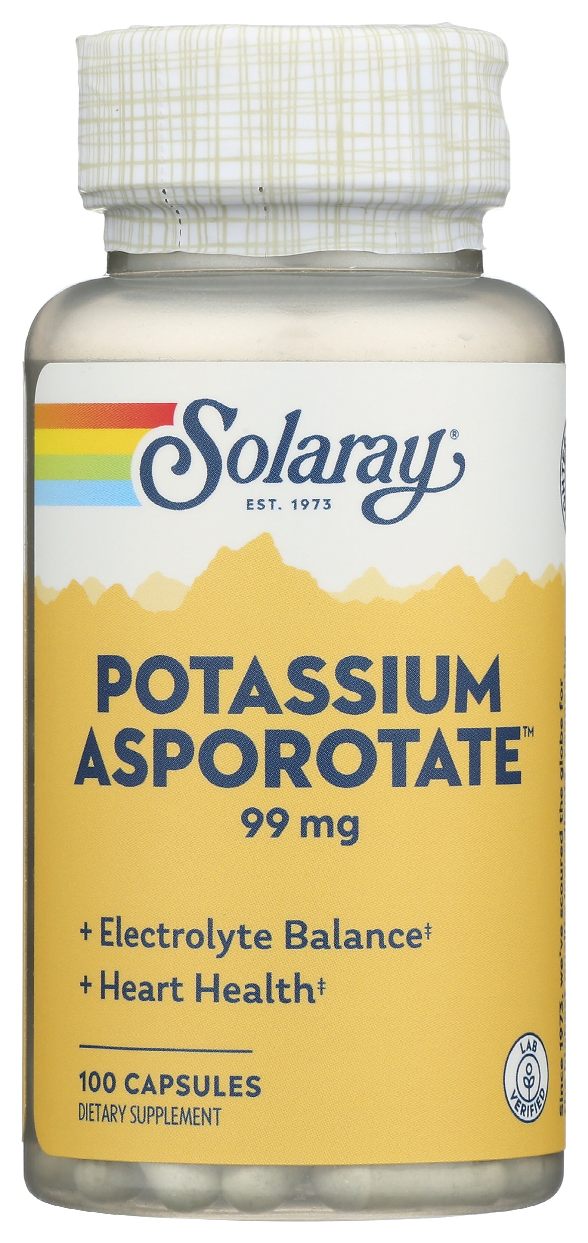 Solaray Potassium Asporotate 99mg 100 Capsules Front of Bottle