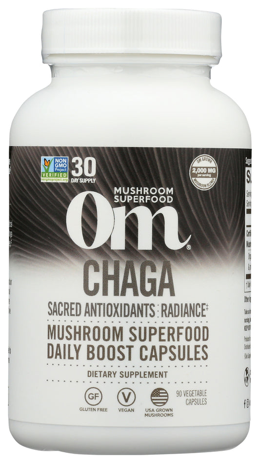 Om Chaga 90 Vegetable Capsules Front of Bottle