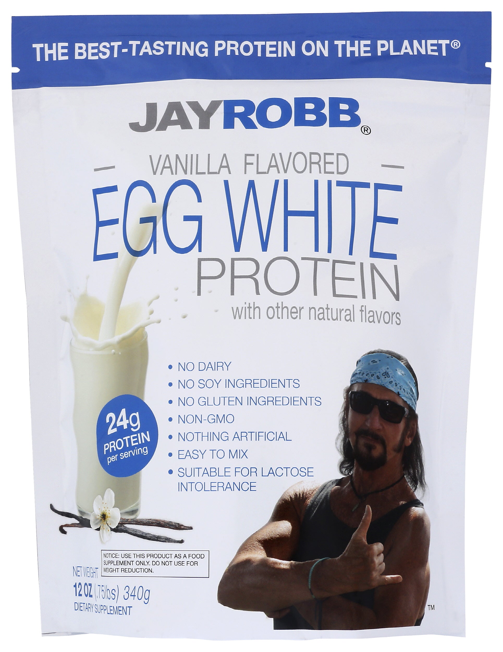 Jay Robb Vanilla Flavored Egg White Protein Powder 12oz Front of Bag