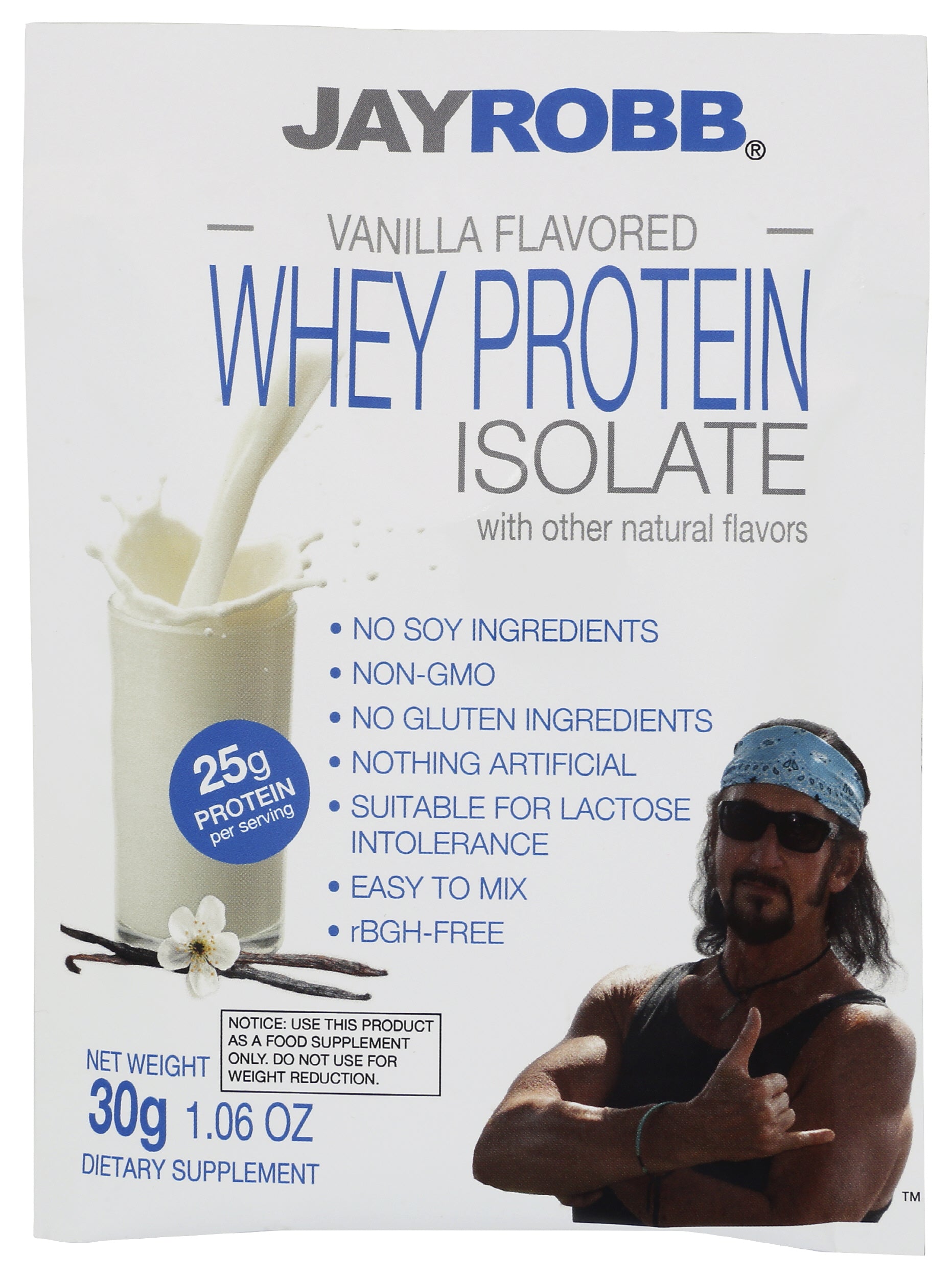 Jay Robb Vanilla Flavored Whey Protein Isolate 30g Front of Packet