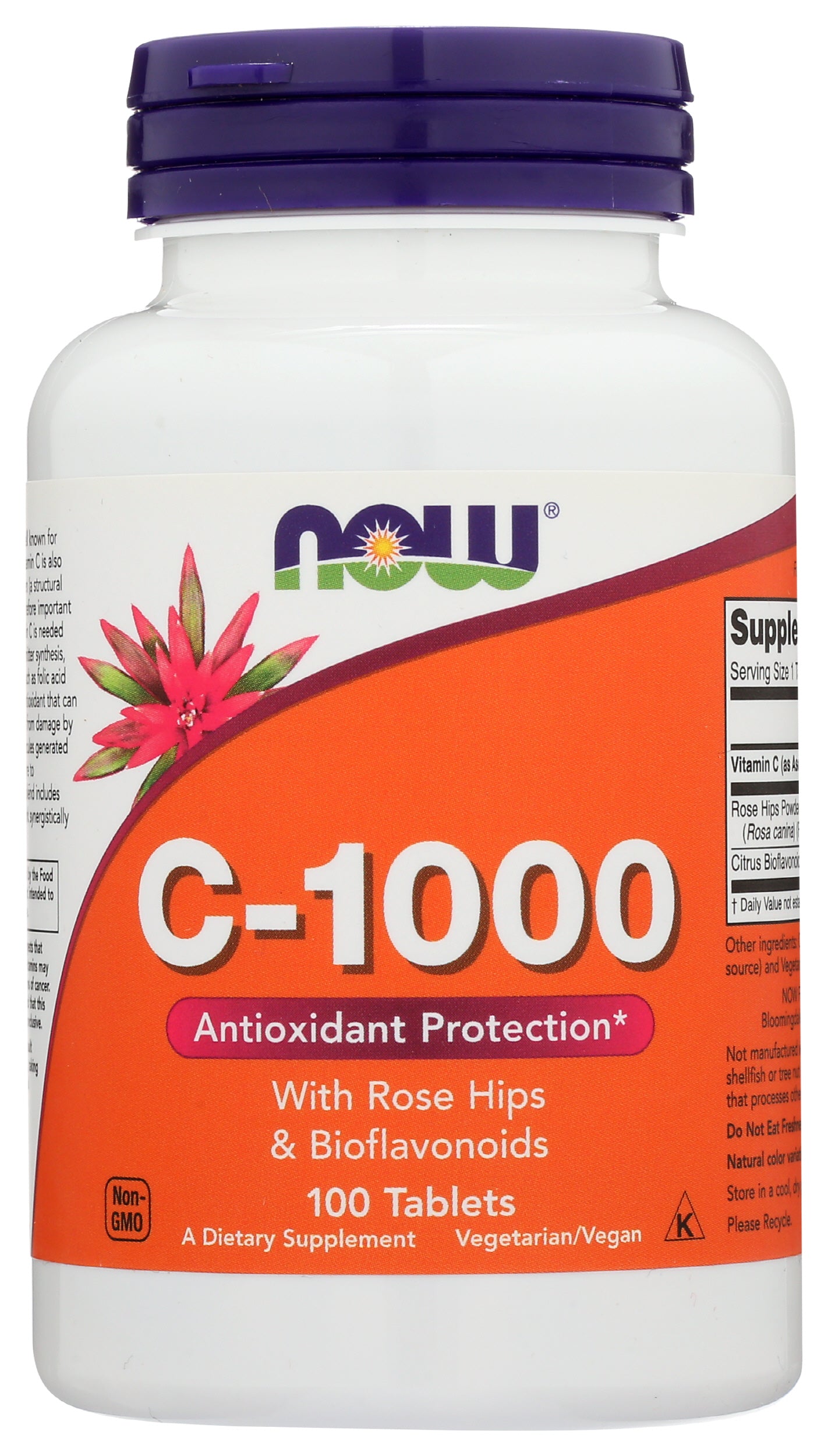 Now Foods C-1000 With Rose Hips & Bioflavonoids 100 Tablets Front of Bottle