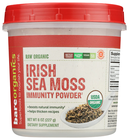 BareOrganics Raw Irish Sea Moss Immunity Powder 8oz Front of Bottle