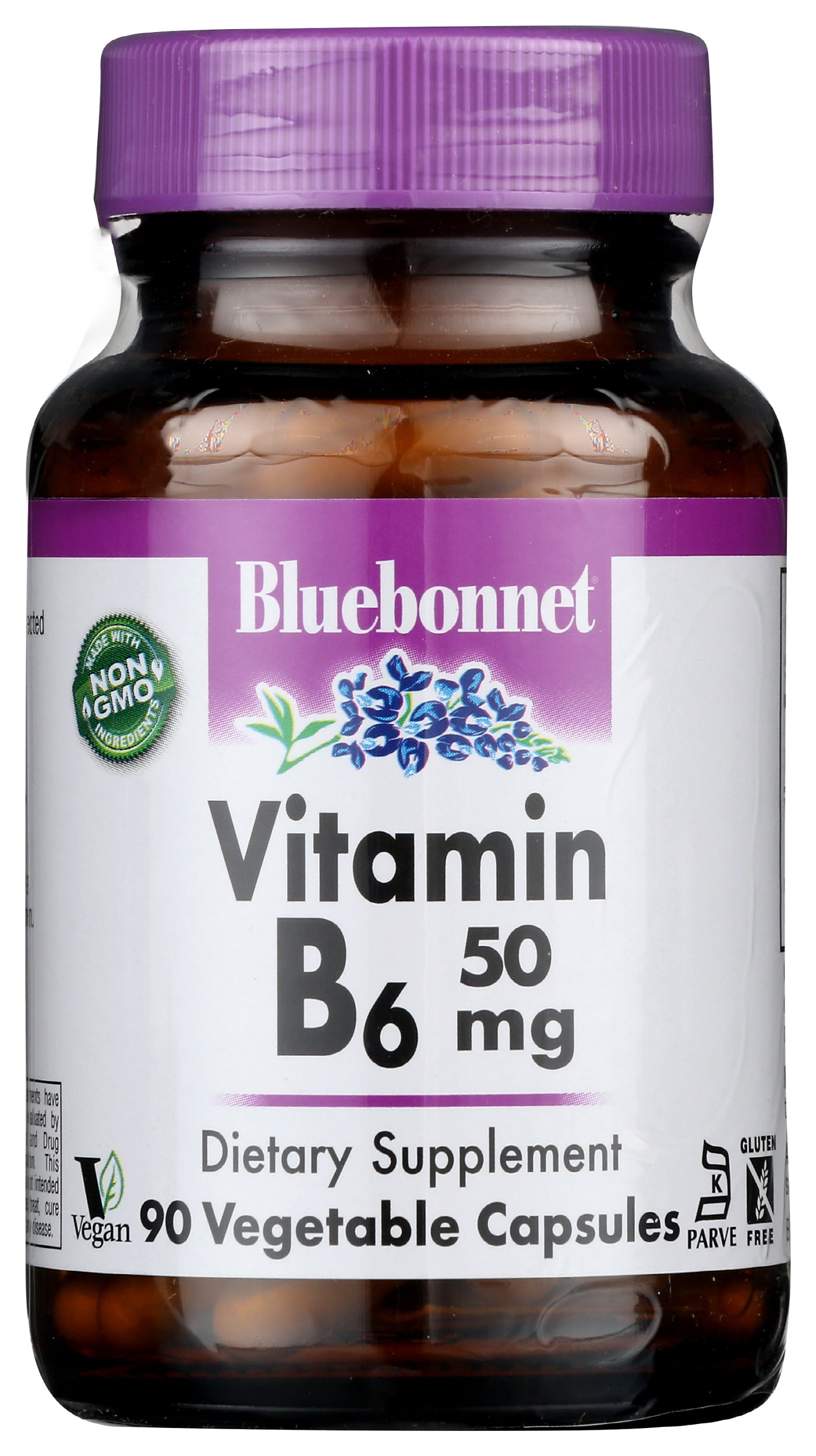 Bluebonnet Vitamin B6 50mg 90 Vegetable Capsules Front of Bottle