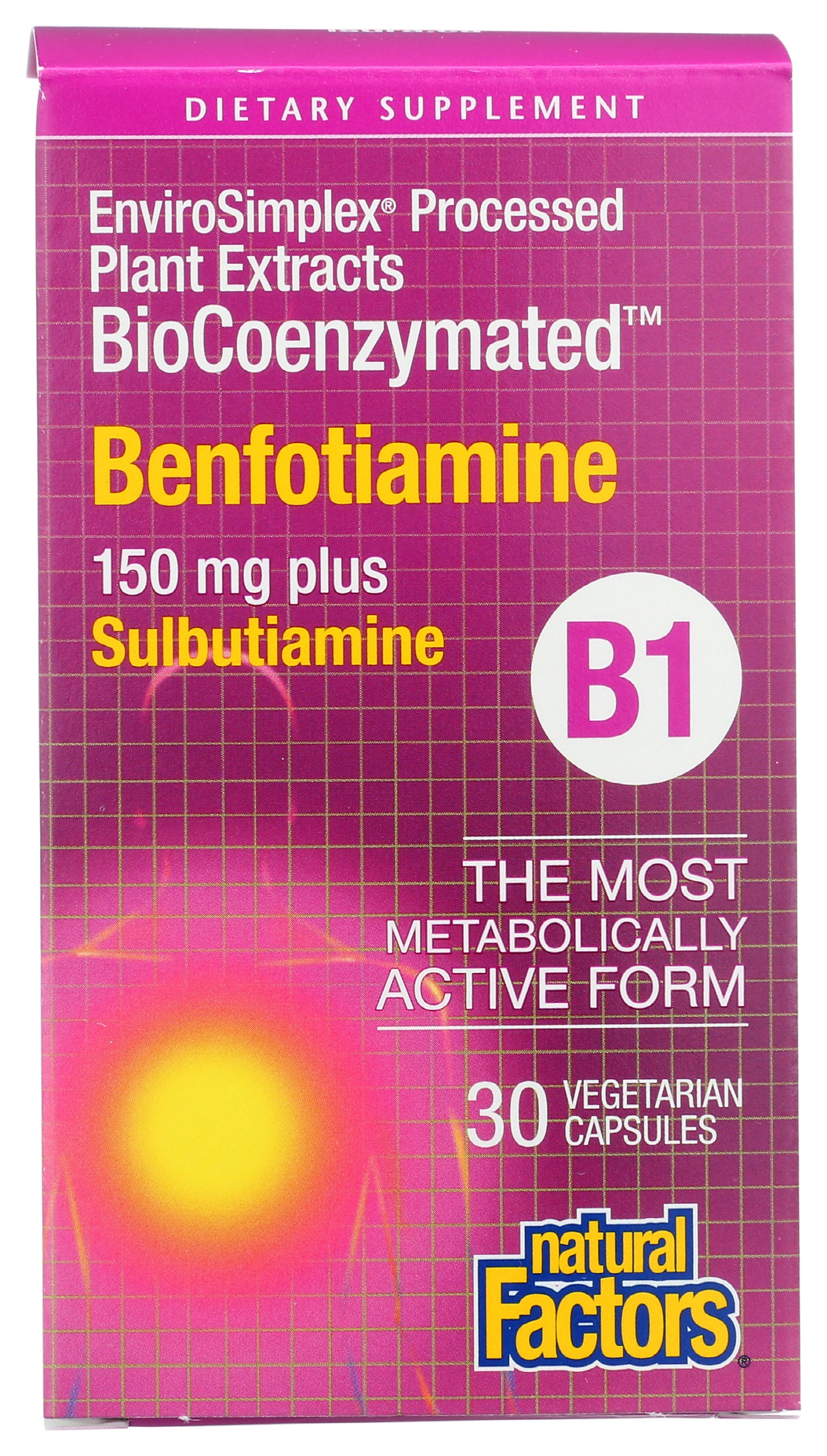 Natural Factors Benfotiamine B1 150 mg 30 Capsules Front of Box