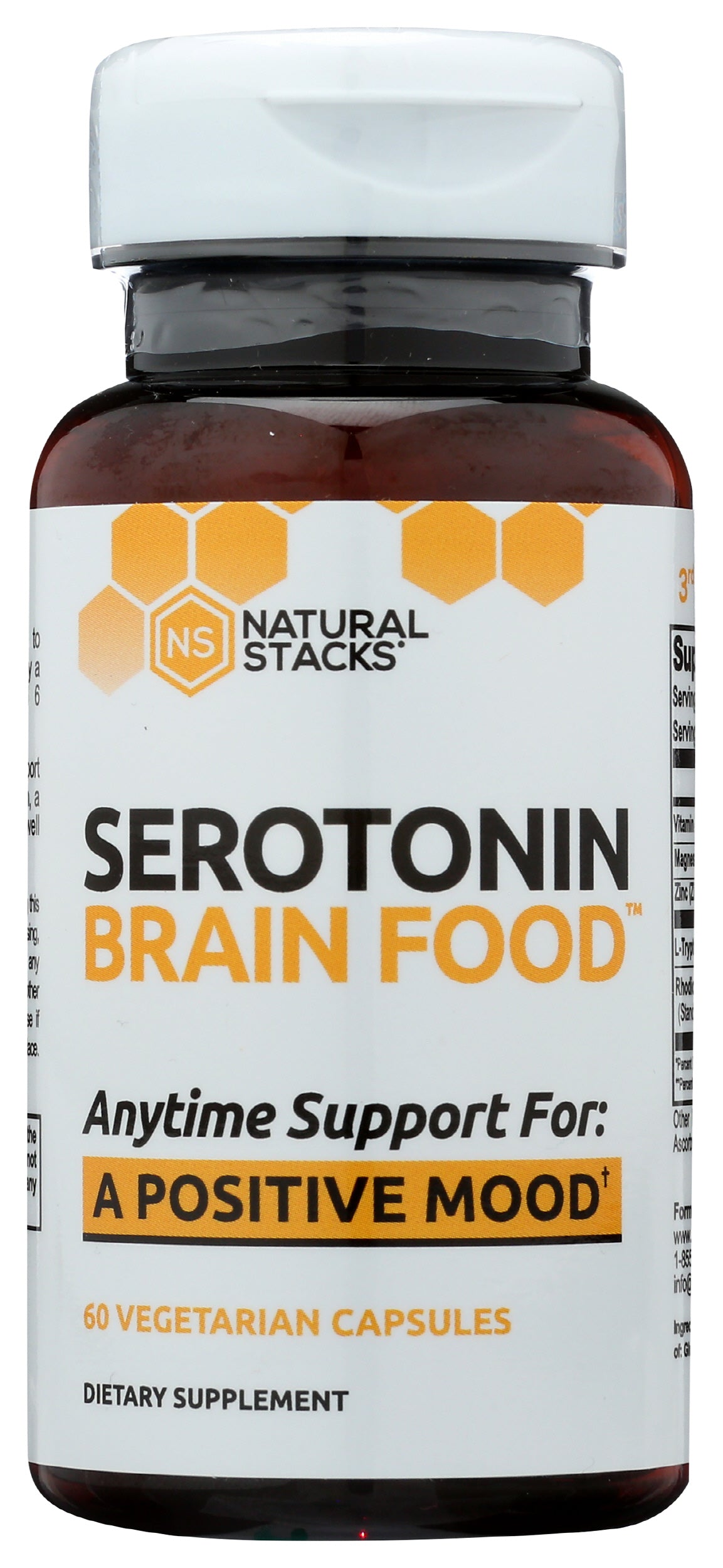Natural Stacks Serotonin Brain Food 60 Vegetarian Capsules Front of Bottle