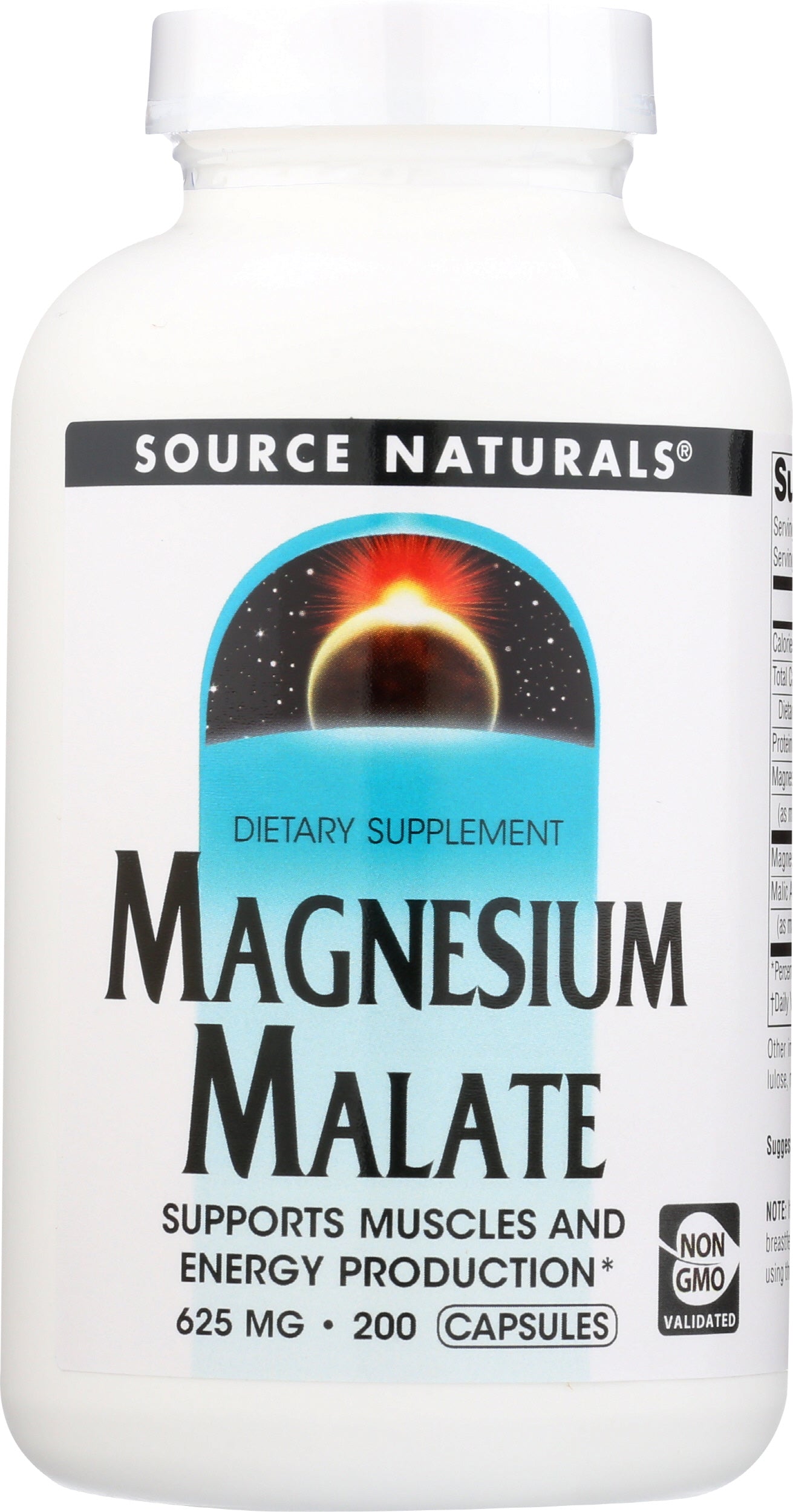 Source Naturals Magnesium Malate 200 Capsules Front of Bottle