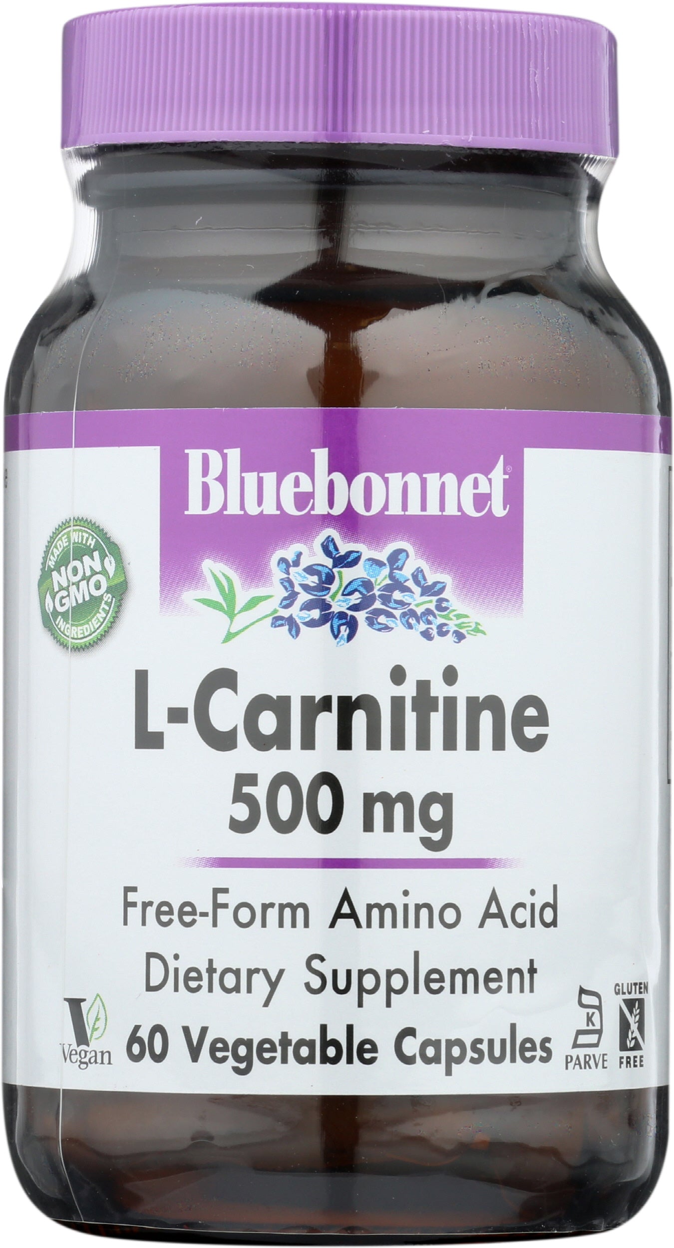 Bluebonnet L-Carnitine 500 mg 60 Vegetable Capsules Front