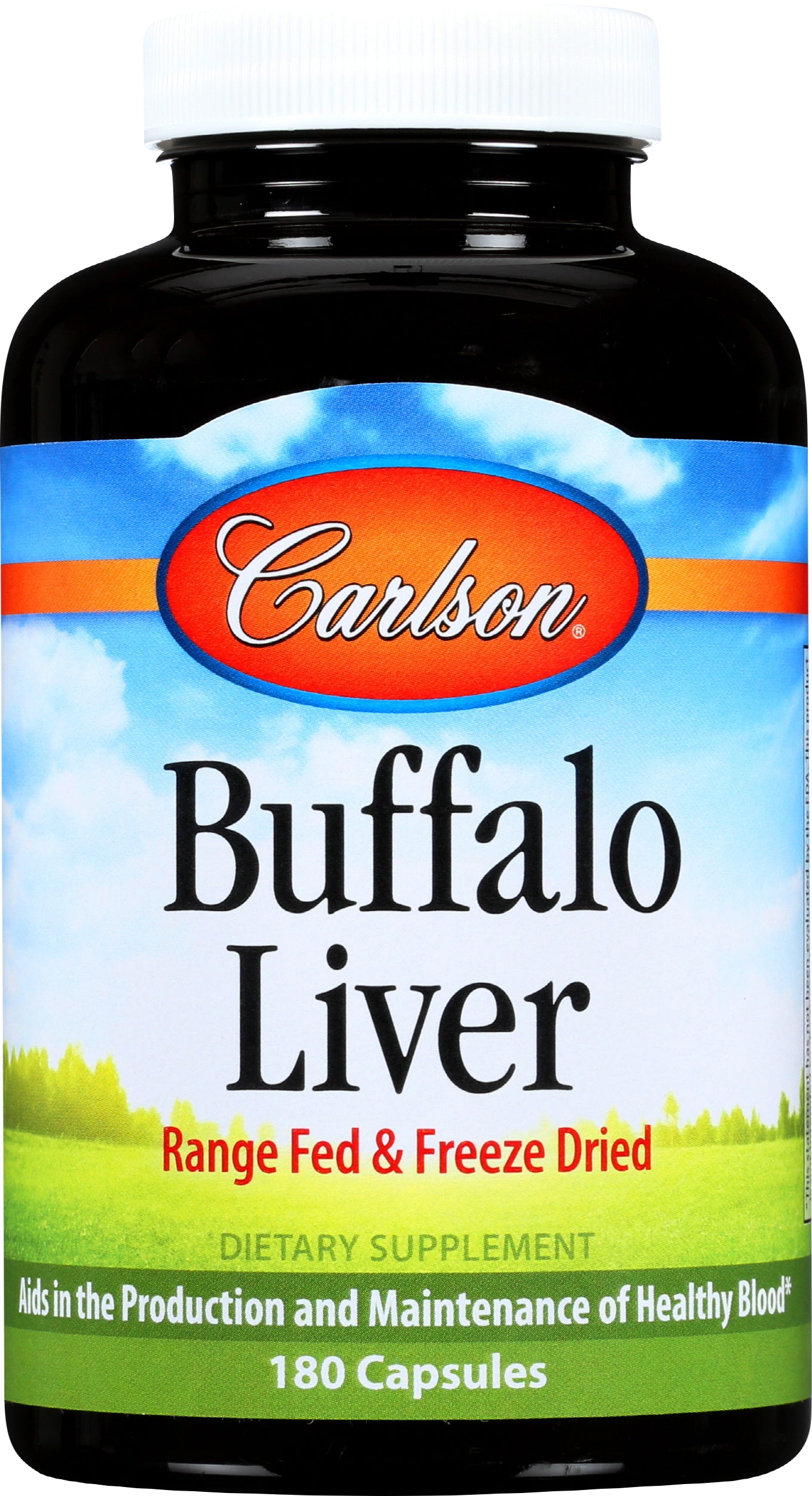 Carlson Buffalo Liver with Iron & Copper 180 Capsules Front of Bottle
