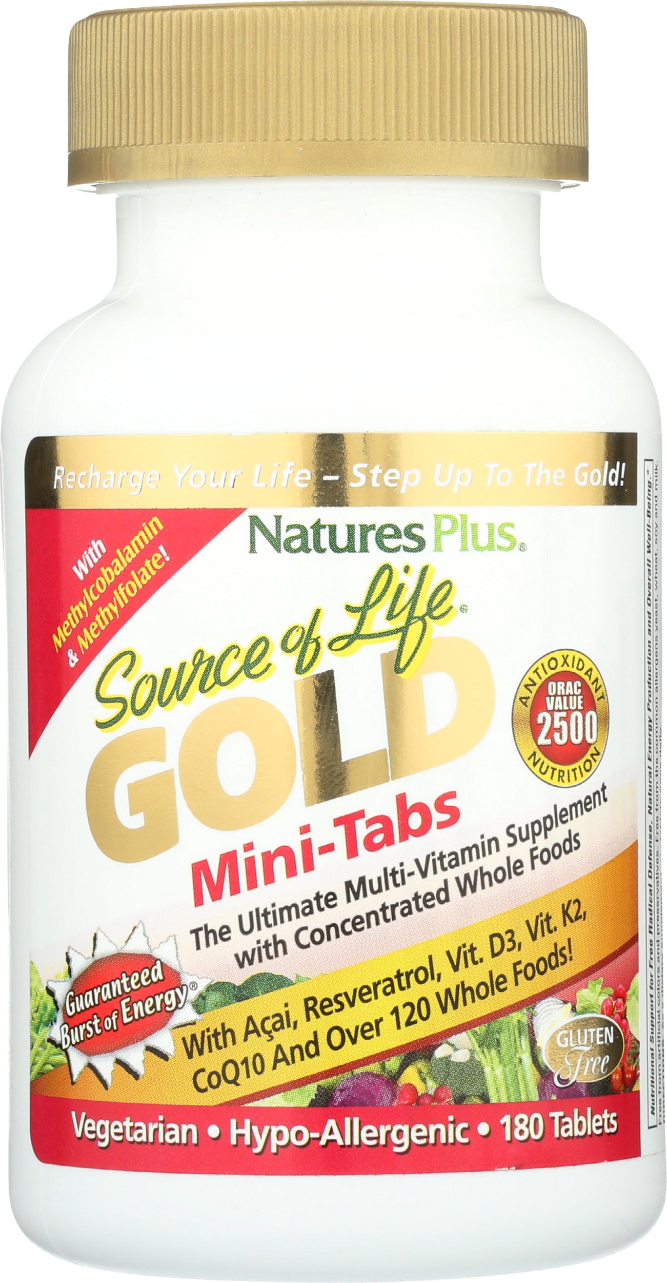 NaturesPlus Source of Life Gold Mini-Tabs 180 Tablets Front of Bottle