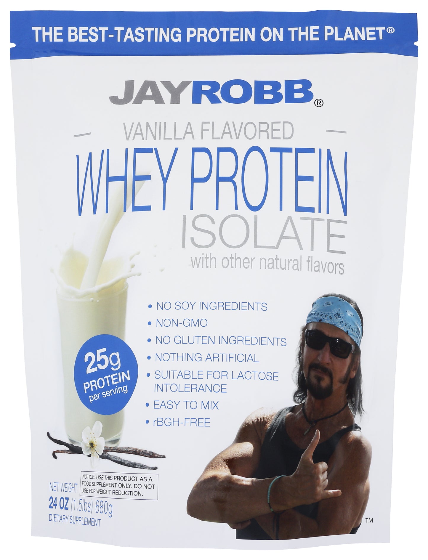 Jay Robb Vanilla Flavored Whey Protein Isolate 24 Oz Front of Bag