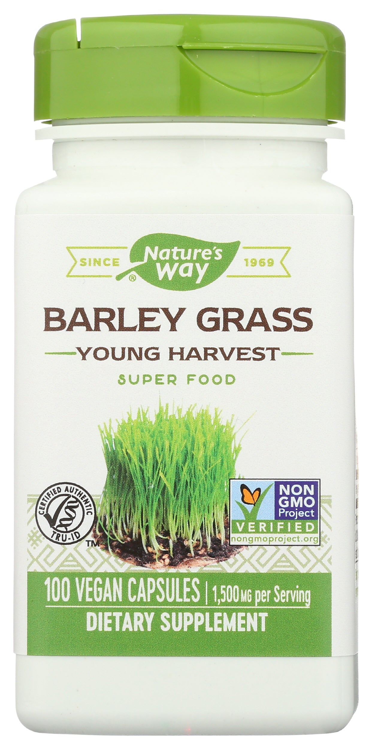 Nature's Way Barley Grass 1,500mg 100 Vegan Capsules Front of Bottle