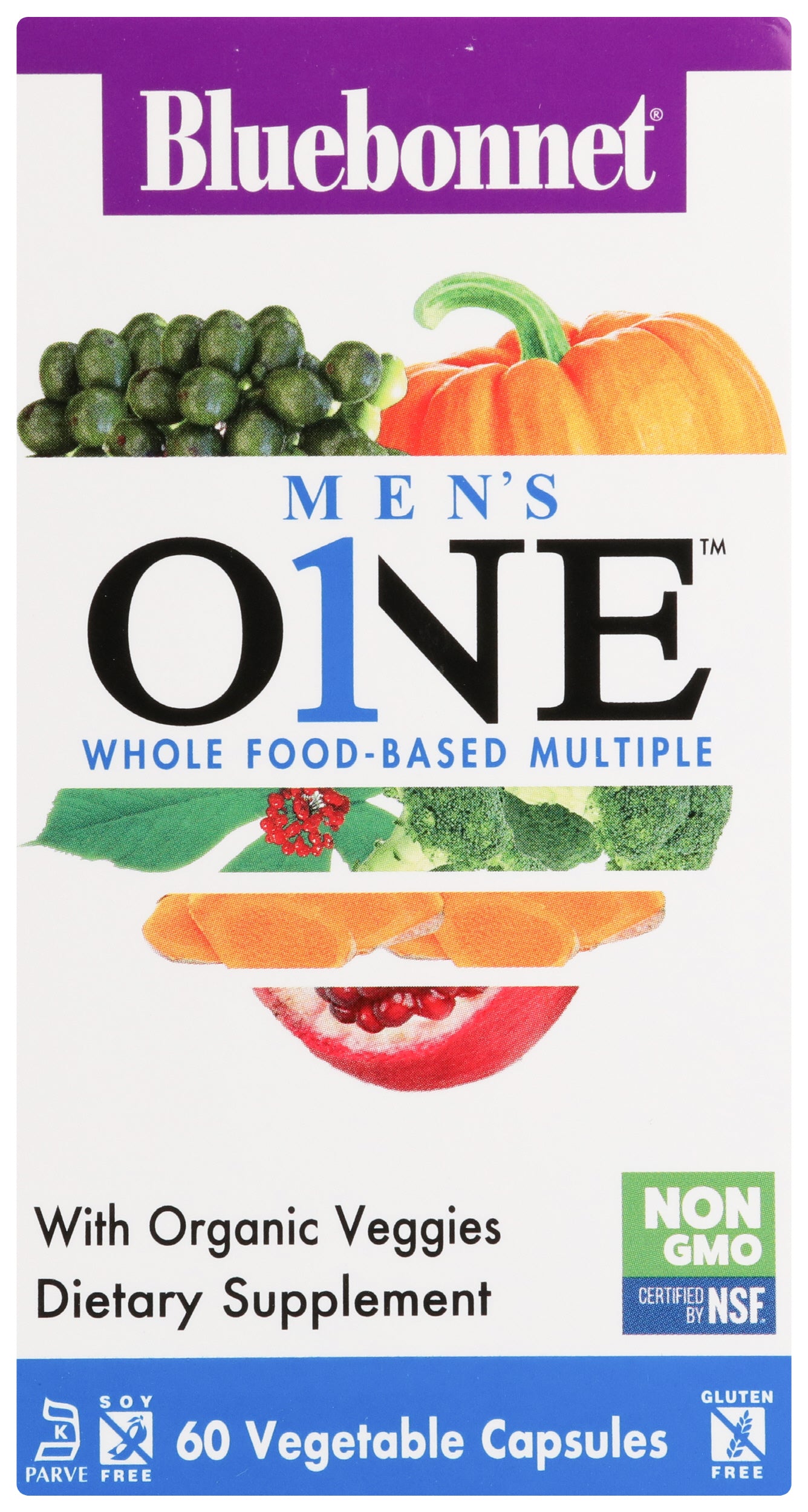Bluebonnet Men's One Multivitamin 60 Vegetable Capsules Front of Box