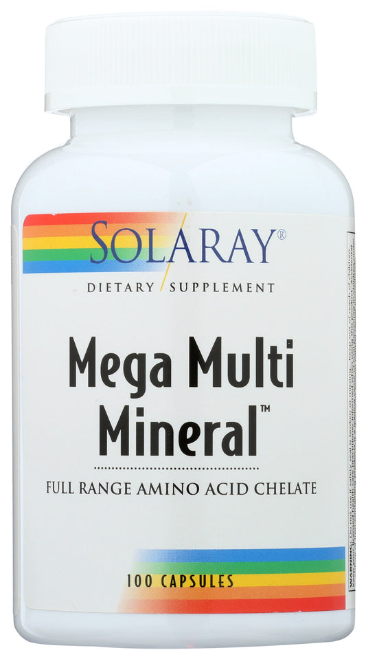 Solaray Mega Multi Mineral 100 Capsules Front of Bottle