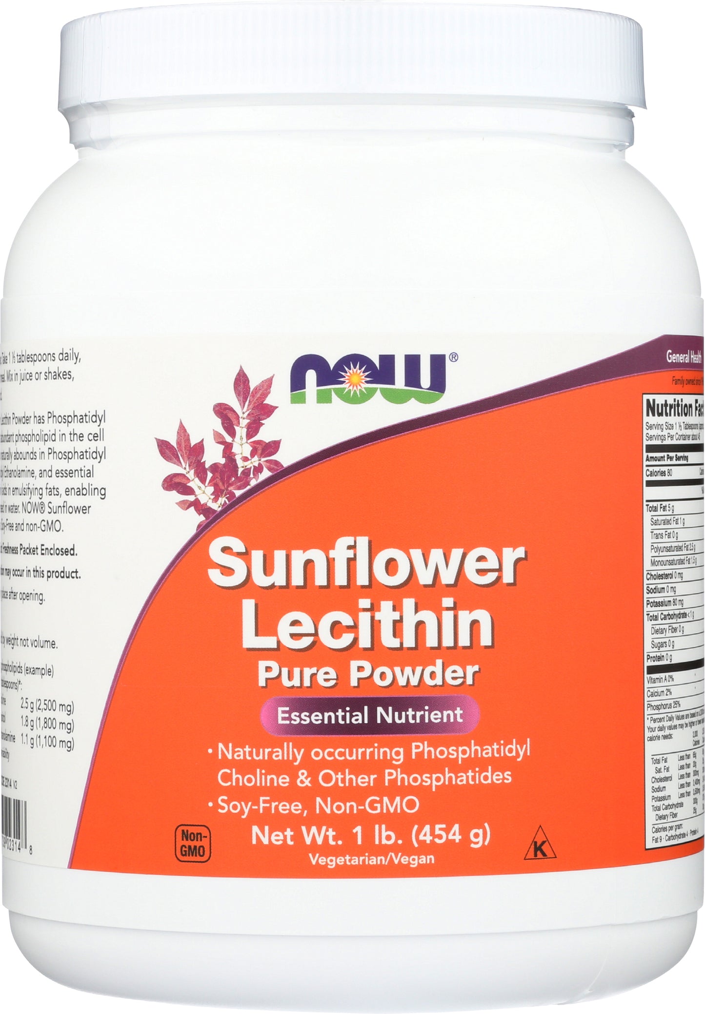 NOW Sunflower Lecithin Powder 1 lb. Front
